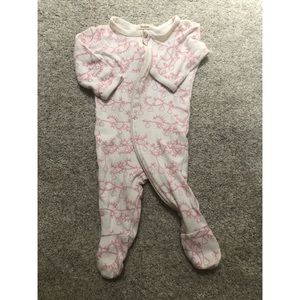 Pink floral design zip up footie by Owlivia 0-3 months 100% organic cotton